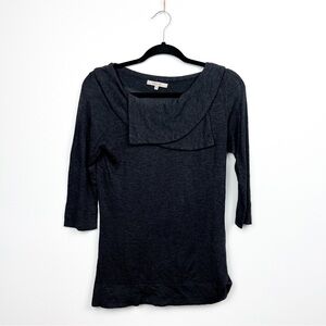 RW&CO Long Sleeve Grey Top with Draped Neckline